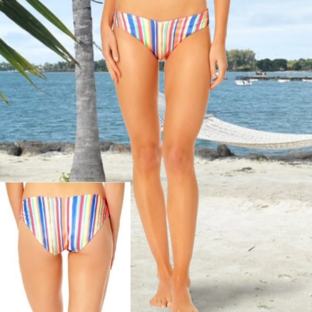 NOBO Multicolored Striped V-Waist Cheeky Bikini Swim Bottoms